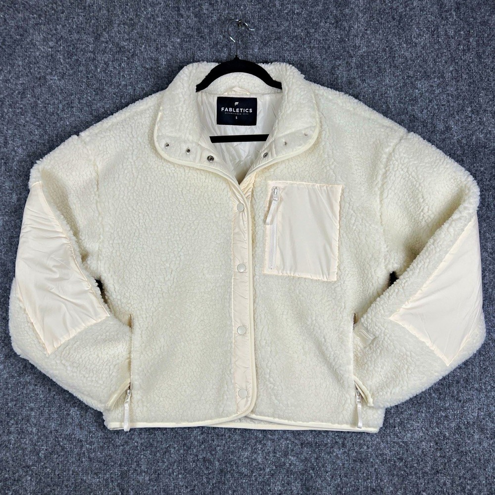 Fabletics Tahoe Teddy Sherpa Jacket Women's Small Cream White Snap Front